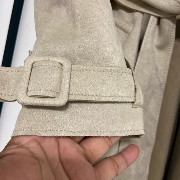 C- Beige Faux Suede Trench Coat - Picture 4 of 7